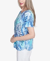 Alfred Dunner Petite Animal Printed Top with Ruched Sides