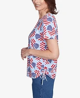 Alfred Dunner Petite Flag Heart Top with Side Ruching