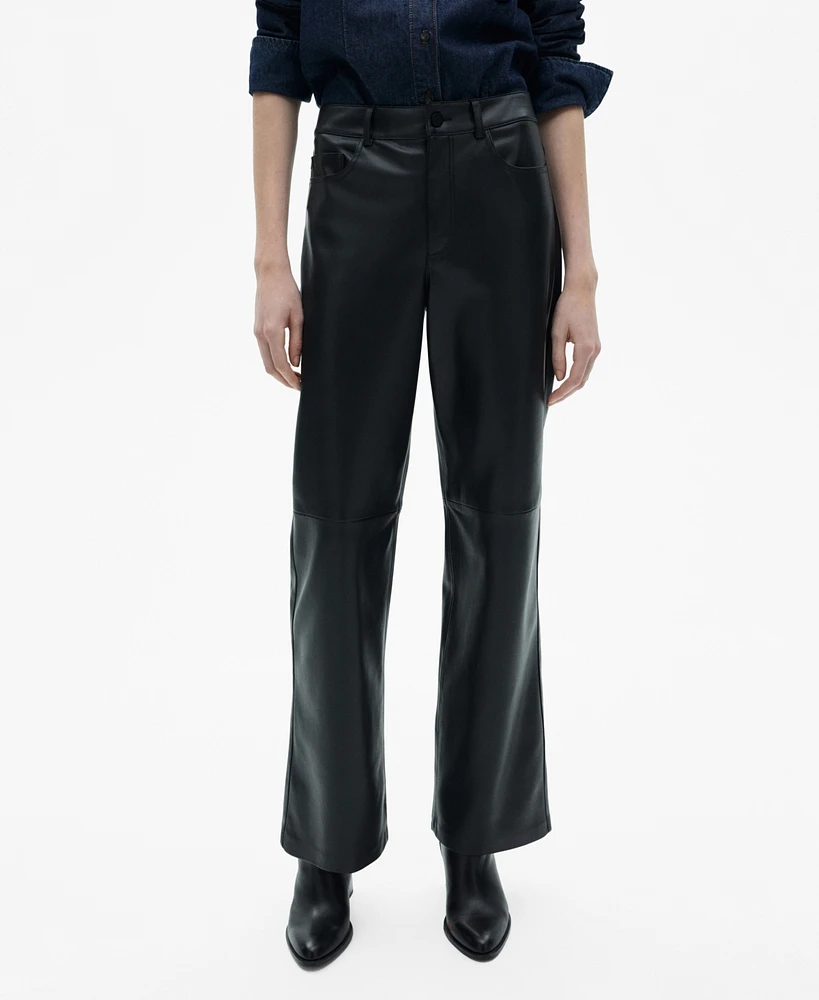 Mango Women's Leather-Effect Straight Pants