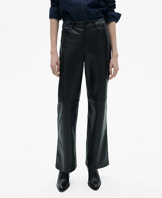 Mango Women's Leather-Effect Straight Pants