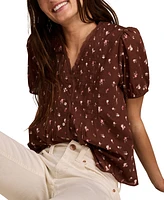 Lucky Brand Women's Cotton Short-Sleeve Pintuck Top