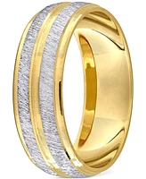 Men's Polished & Brush Textured Finish Wedding Band 14k Two-Tone Gold