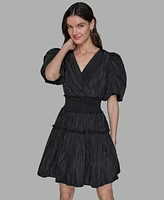 Karl Lagerfeld Paris Women's Short-Sleeve Taffeta Fit & Flare Dress