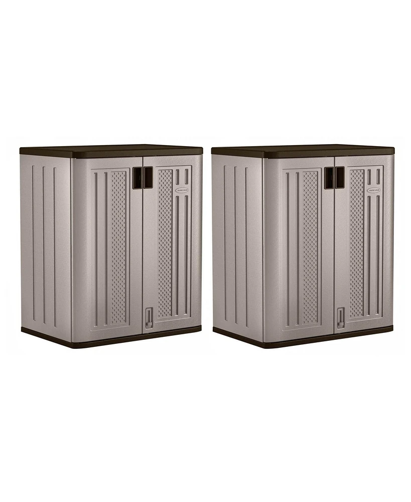 Suncast 9 Cu Ft Heavy Duty Resin Garage Base Storage Cabinet, Platinum (2 Pack)
