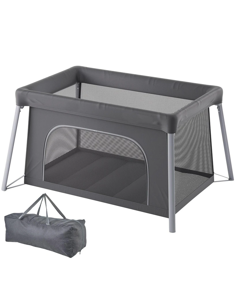 Baby Travel Crib Play Yard Folding Baby Toddler Playpen with Zipper Gate