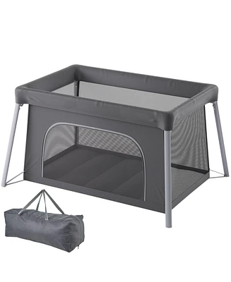 Baby Travel Crib Play Yard Folding Baby Toddler Playpen with Zipper Gate