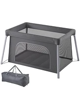 Baby Travel Crib Play Yard Folding Baby Toddler Playpen with Zipper Gate
