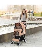 Gymax Folding Pet Stroller 4-Wheel Pet Travel Carrier w/Storage Basket