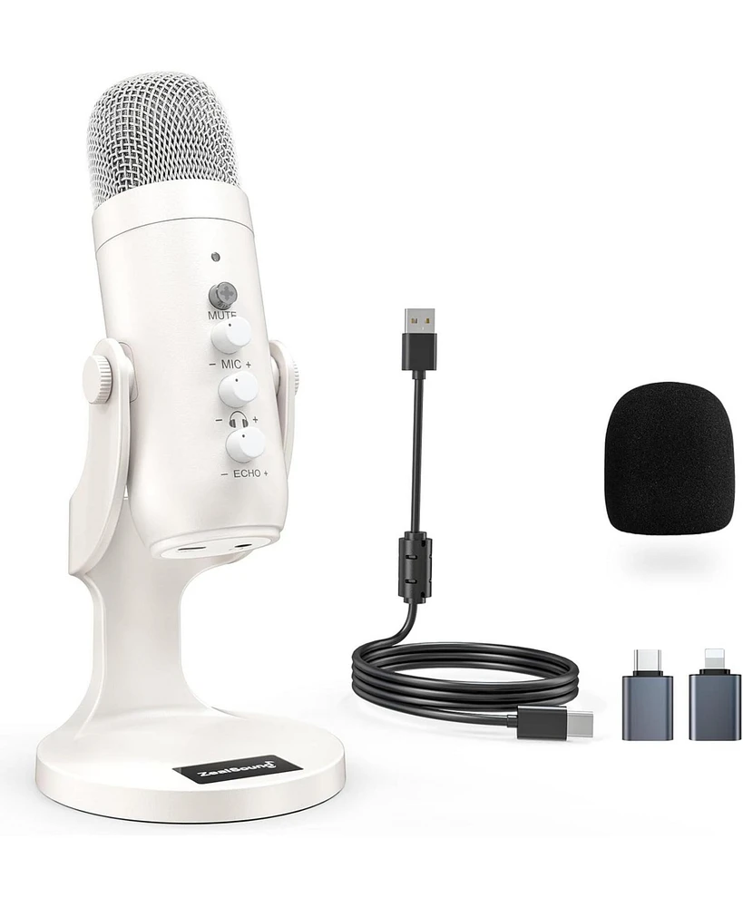 ZealSound Usb Microphone, Quick Mute, Noise Cancel for Phone, Pc, PS5, with Gain Control, Echo Monitor, Volume Adjust for Asmr, Streaming