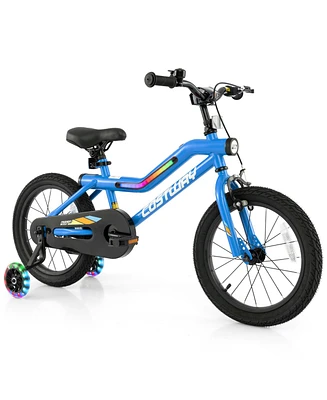 18 Inch Led Lighted Kids Bike with Training Wheels and Headlight for Ages 4-8 Years
