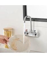 Greenspring Double Handle Wall Mount Kitchen Faucet Standard Kitchen Faucet With Swivel Spout 4" Center in Polished Chrome