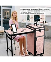 Byootique Rolling Nail Table w/ Makeup Case Cosmetic Organizer Aluminum Pink