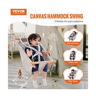 Slickblue Toddler Canvas Hammock Swing 3 Modes Swing 5-Point Harness Indoor Outdoor