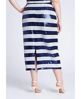 Eloquii Plus Sequin Striped Midi Skirt