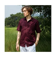 Campus Sutra Men's Wine Red Foliage-Tactile Shirt