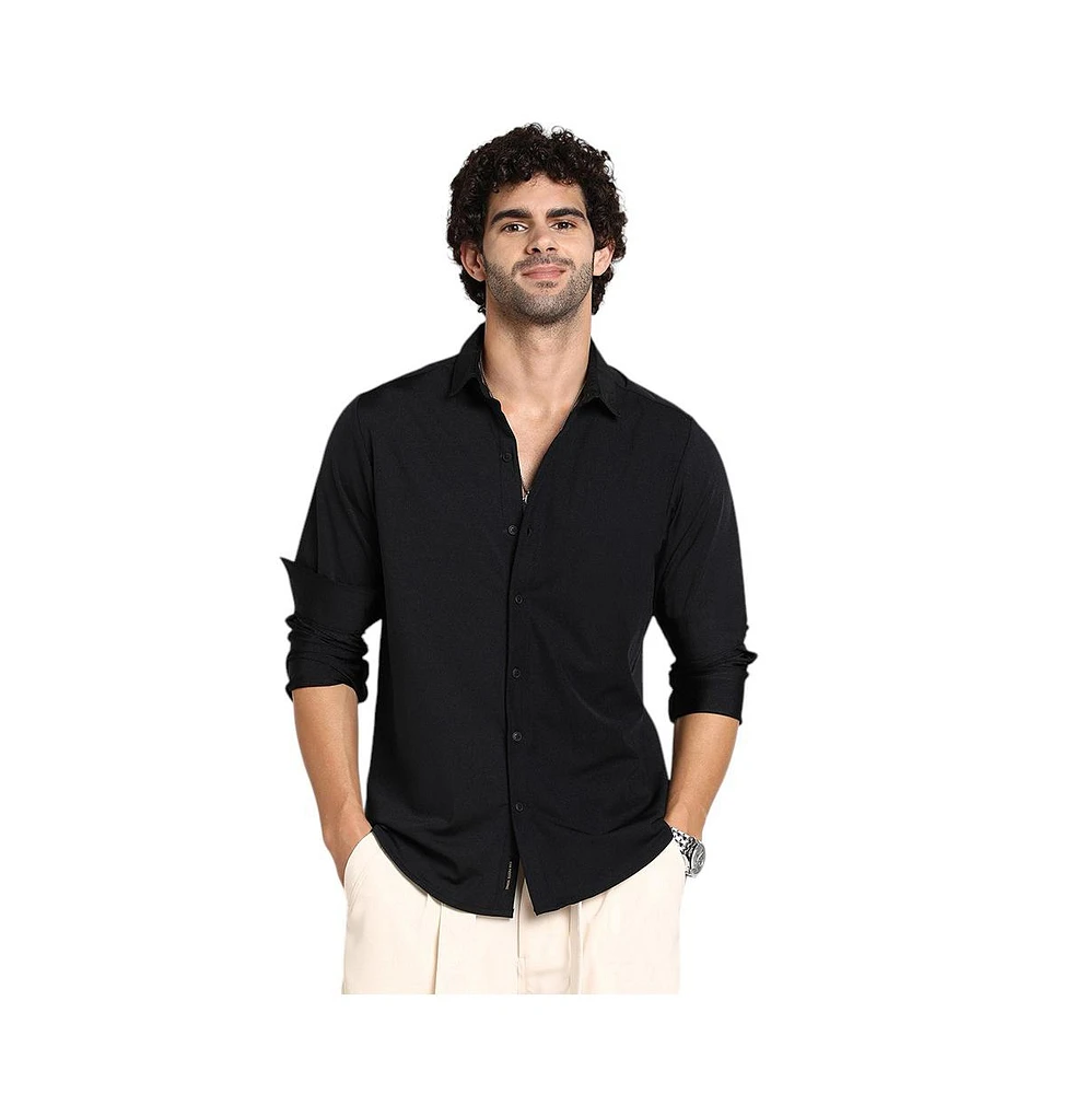 Campus Sutra Men's Onyx Black Everyday Solid Shirt