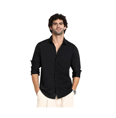 Campus Sutra Men's Onyx Black Everyday Solid Shirt