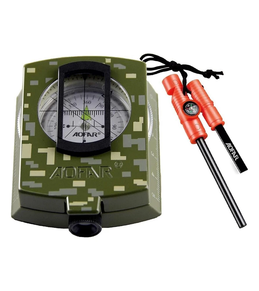 Aofar Af-4580 Military Compass & Fire Starter, Waterproof, Shakeproof, Survival Kit for Camping, Hiking, Hunting, Backpacking
