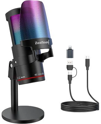 Zealsound Gaming Usb Microphone Noise Canceling Condenser Mic With Rgb Touch Mute Gain Monitoring For Streaming Podcast