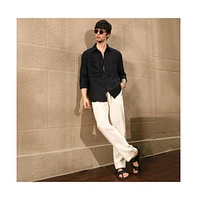Campus Sutra Men's Midnight Black Straw-Tactile Utility Oversized Shirt