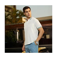 Campus Sutra Men's Chalk White & Sage Green Contrast Ribbed Polo T-Shirt
