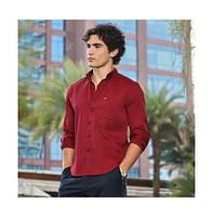 Campus Sutra Men's Ruby Red Houndstooth-Tactile Shirt