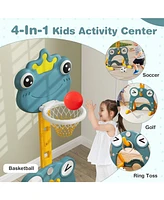 4-in-1 Toddler Basketball Hoop with Rim and Soccer Goal for 3+ Kids