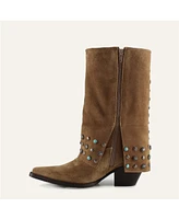 Arianna Old Gold Leather Cowgirl Boots - Stylish Western Footwear & Comfort By Buck Brana
