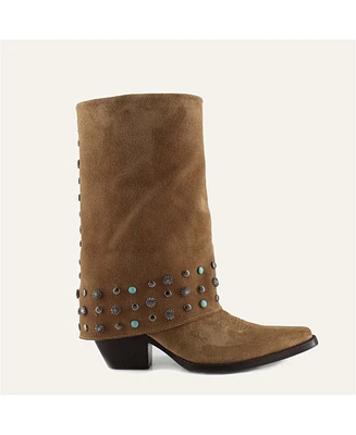 Arianna Old Gold Leather Cowgirl Boots - Stylish Western Footwear & Comfort By Buck Brana