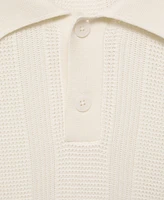 Mango Men's Striped Openwork Knit Polo Shirt