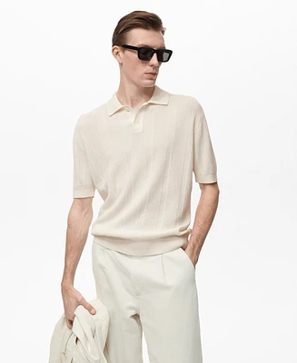 Mango Men's Striped Openwork Knit Polo Shirt