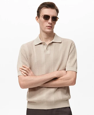 Mango Men's Striped Openwork Knit Polo Shirt