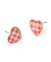 Betsey Johnson Backyard Gingham Heart Stud Earrings