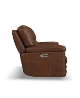 Flexsteel David 78" Pecan Leather Power Reclining Loveseat with Console