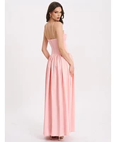 Miss Circle Women's Najwa Baby Pink Ruched Breast Drop Waist Maxi Dress