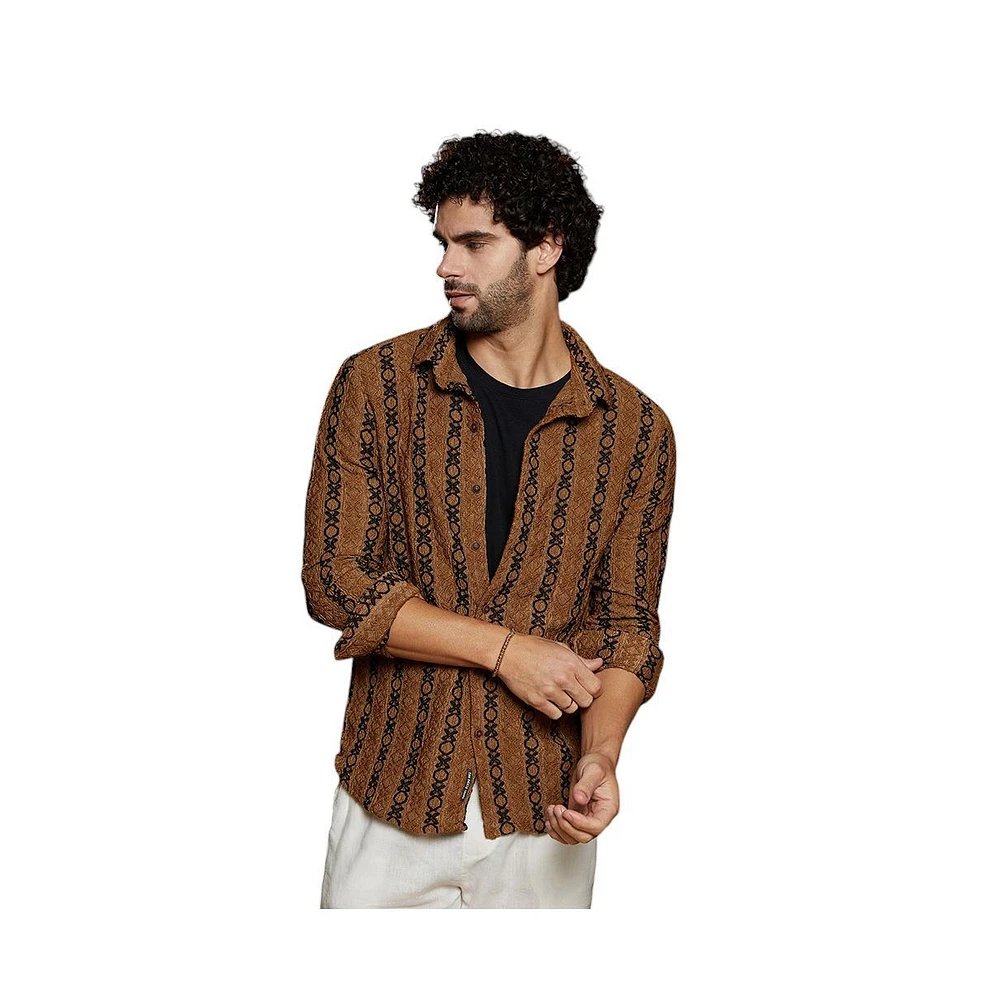Campus Sutra Men's Chocolate Brown & Onyx Black Xoxo-Tactile Shirt