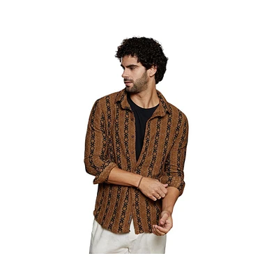 Campus Sutra Men's Chocolate Brown & Onyx Black Xoxo-Tactile Shirt