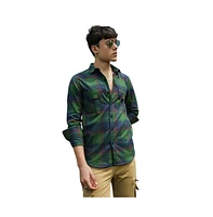 Campus Sutra Men's Forest Green & Indigo Blue Buffalo Check Utility Shirt