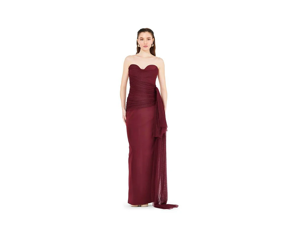 Amri Women's Sweetheart Ruched Tulle Column Gown Crepe