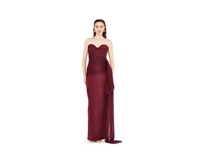 Amri Women's Sweetheart Ruched Tulle Column Gown Crepe
