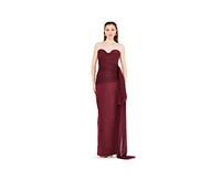 Amri Women's Sweetheart Ruched Tulle Column Gown Crepe