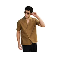 Campus Sutra Men's Camel Brown Asymmetrical Cuban Shirt