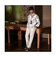 Campus Sutra Men's Moon Grey & Chalk White Artistic-Blur Shirt