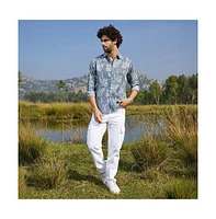 Campus Sutra Men's Steel Blue Stroked-Petals Shirt