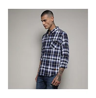 Campus Sutra Men's Navy Blue Tartan Plaid Shirt