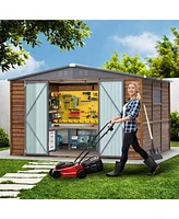 Mondawe 8x10FT Iron-Wood Outdoor Storage Tool Shed with Lockable Door and Windows