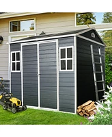 Mondawe 8 x 6 ft Resin Outdoor Storage Shed with Floor & Two Windows Lockable Door