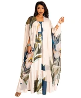 Buxom Couture Plus Size Floral Robe with Wrist Band