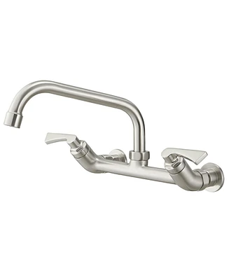 Greenspring 2-Handle Commercial Sink Faucet with 8" Swivel Spout Center Wall Mount Kitchen Polished Chrome
