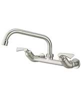 Greenspring 2-Handle Commercial Sink Faucet with 8" Swivel Spout Center Wall Mount Kitchen Polished Chrome